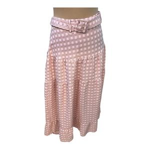 FRNCH Paris Women’s Pink Plaid Belted Midi Skirt Cotton Barbiecore